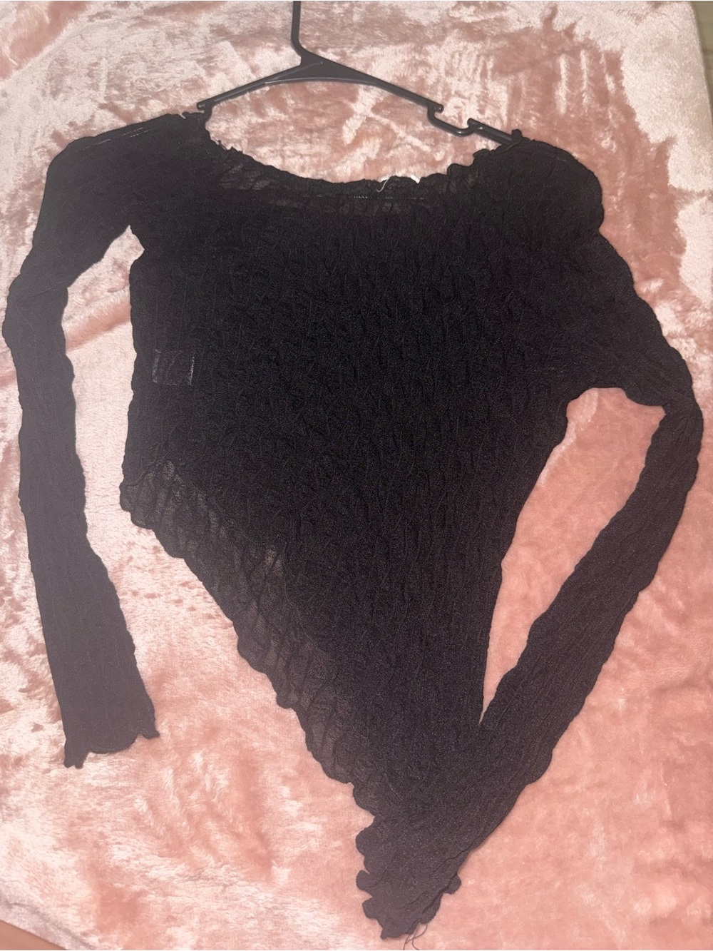 Black Textured Asymmetrical See Through top